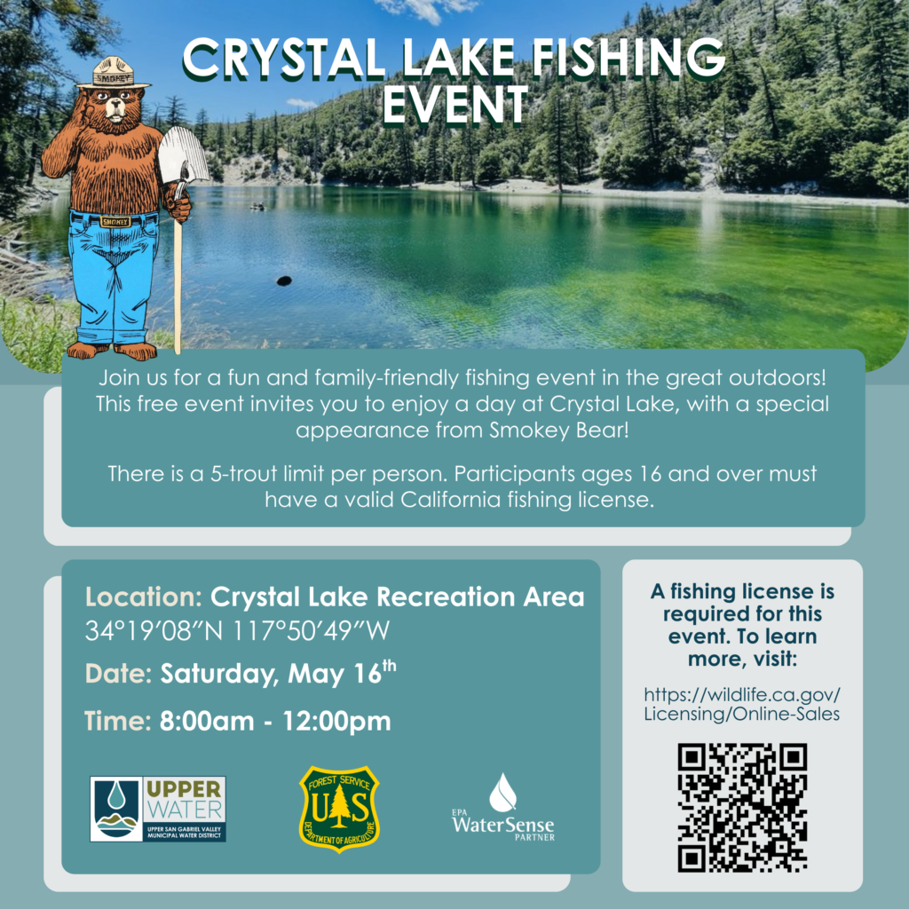Upper Water District Crystal Lake Fishing event for May 16th with Smokey the Bear
