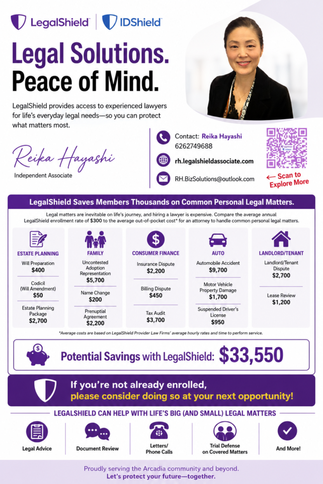 get peace of mind with LegalShield information flyer