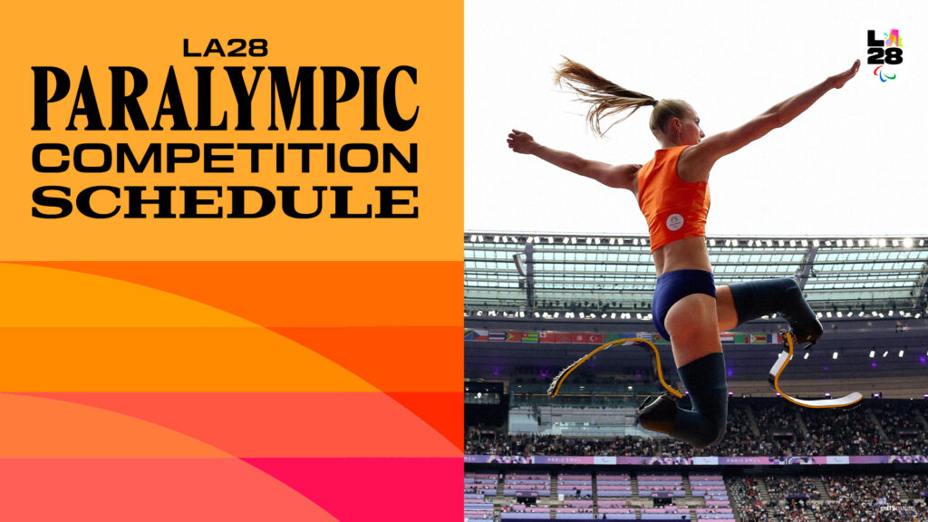 Paralympics schedule banner showing a woman jumping