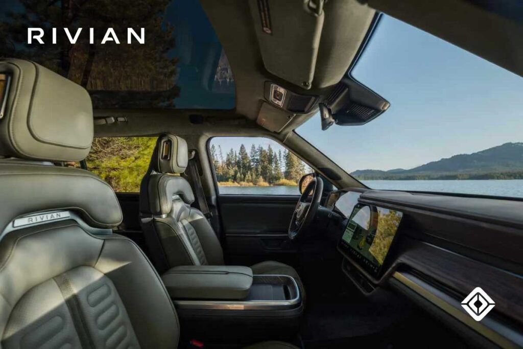 the interior of a Rivian truck
