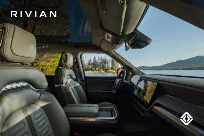 the interior of a Rivian truck