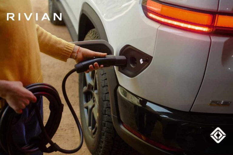 a person charging their Rivian car