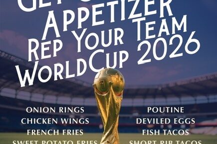 world cup deals from Twohey's flyer showing soccer stadium and world cup trophy