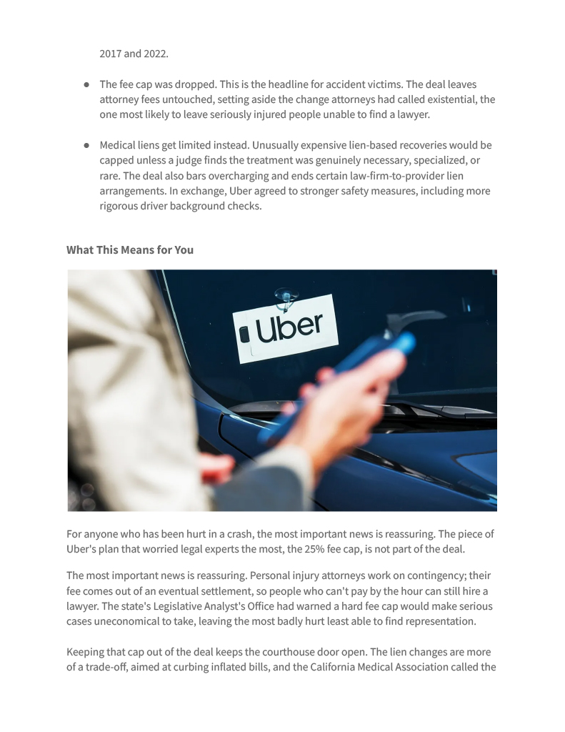 Doyle Accident Attorneys info flyer for Uber