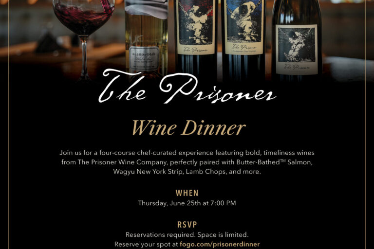flyer for The Prisoner wine dinner at Fogo de Chao on June 25th