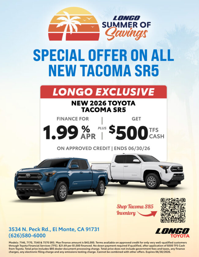 Arcadia Chamber June Flyer_Tacoma APR Offer June Tacoma specials from Longo Toyota flyer