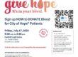 Foothill Credit Union blood drive flyer with City of Hope on July 17