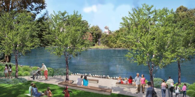 Baldwin Lake rendering rendering of Baldwin Lake reconstruction at the LA County Arboretum