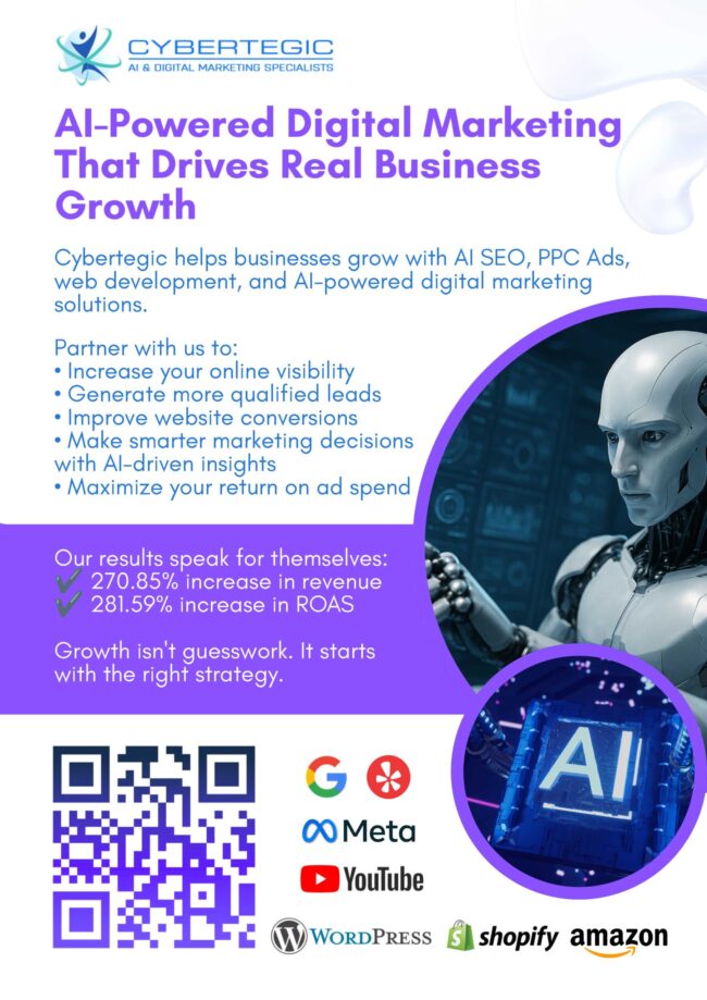 Cybertegic AI powered digital marketing info flyer