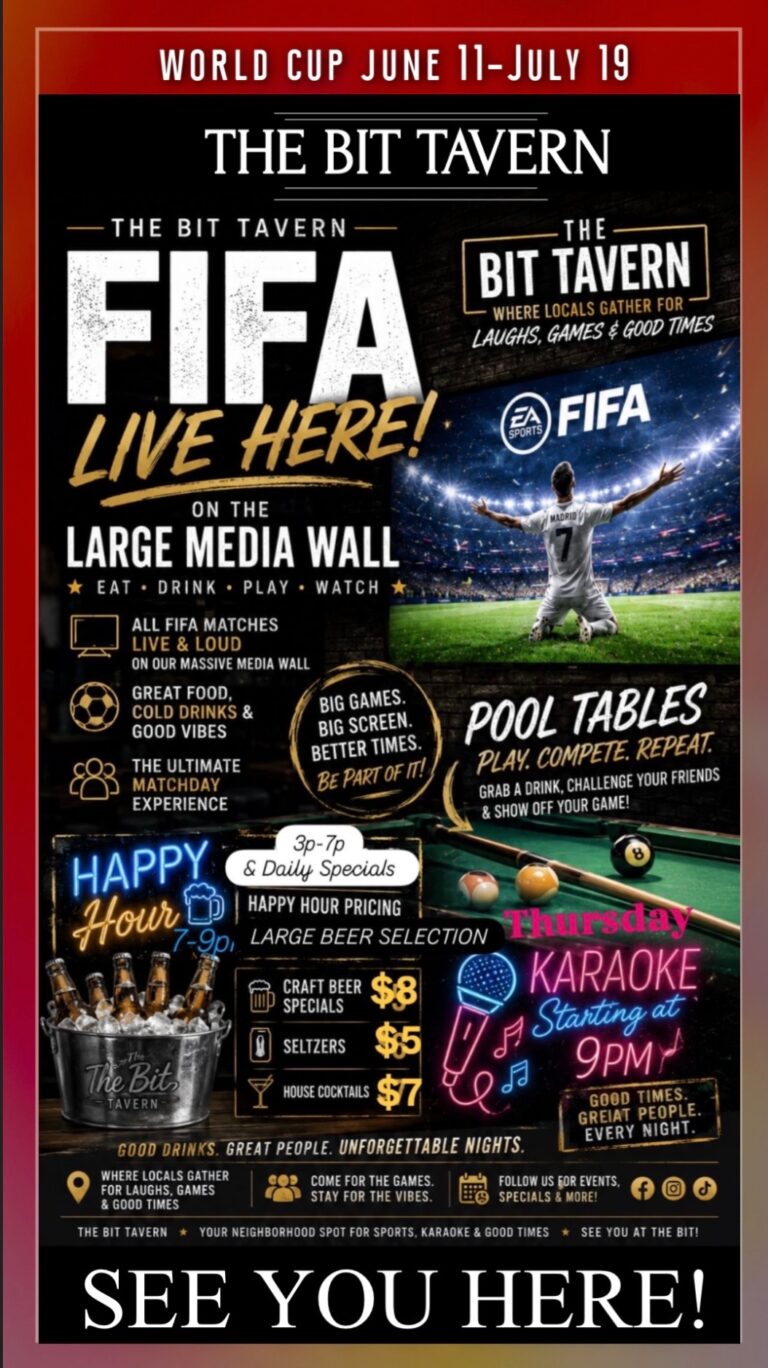 flyer for FIFA world cup games live at the Bit Tavern