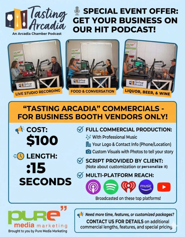 Tasting Arcadia podcast flyer from Pure Media Marketing