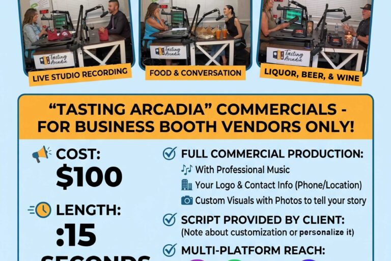 Tasting Arcadia podcast flyer from Pure Media Marketing