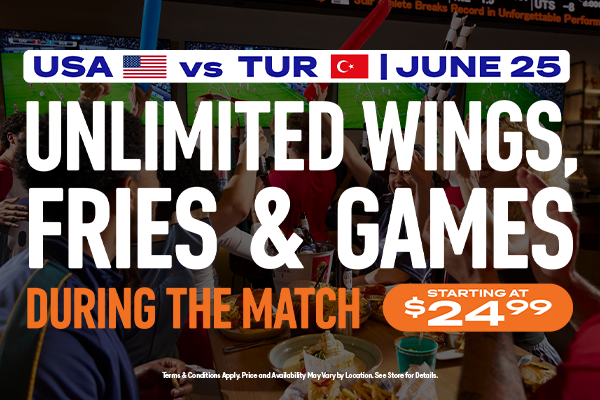 unlimited wings, fries, and games banner from Dave & Buster's
