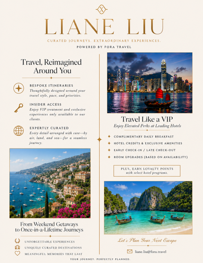 Liane Liu Fora Travel flyer