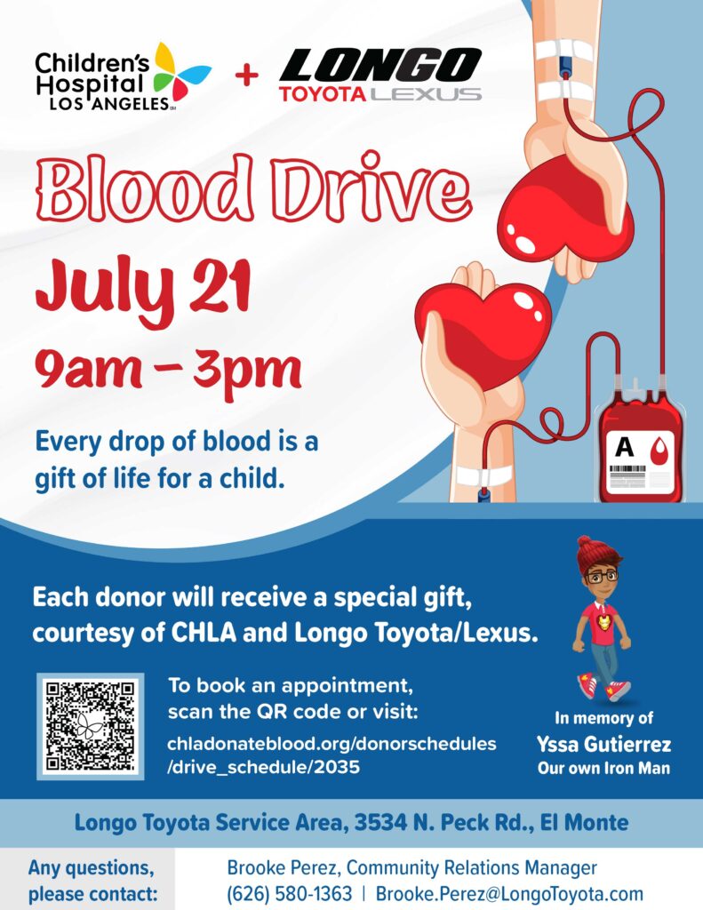 Longo Toyota Blood Drive on July 21st