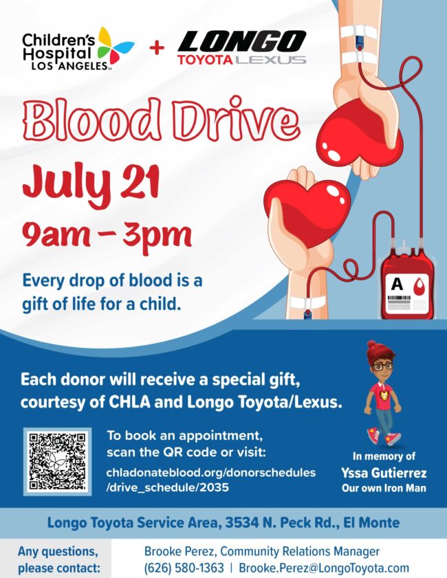 Longo Toyota Blood Drive on July 21st