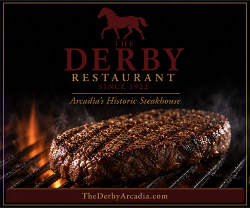 The Famous Derby restaurant in Arcadia flyer for steak.
