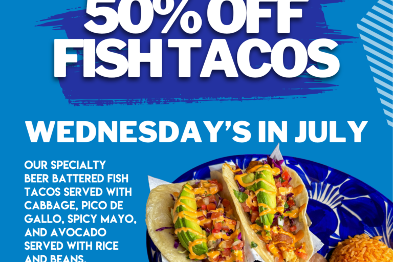 50% off fish tacos from Cabrera's flyer
