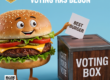 an AI burger putting a vote for best burger in a voting box