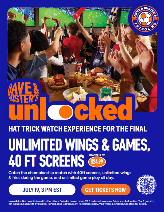 watch the final game at Dave & Buster's flyer