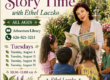 spanish story time at the Arboretum flyer showing a woman reading to children