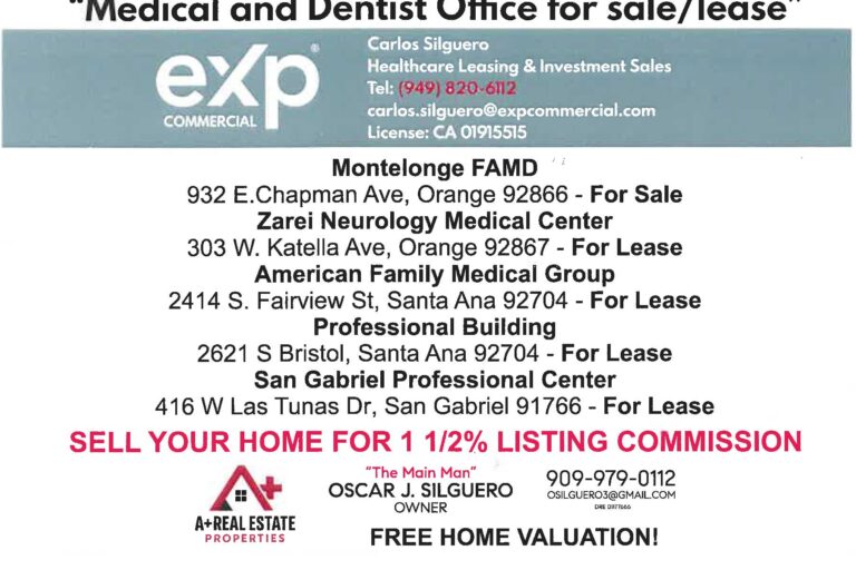 A Plus Real Estate has medical and dental offices for lease information flyer