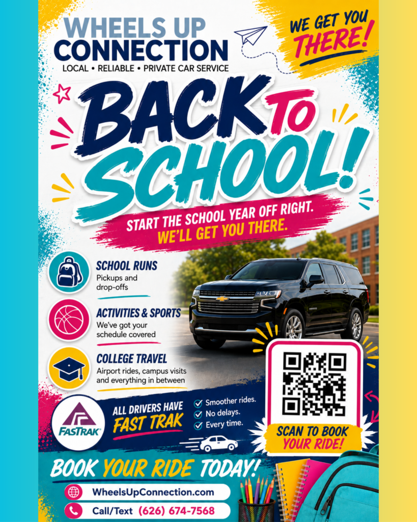 Wheels Up Connection back to school info flyer