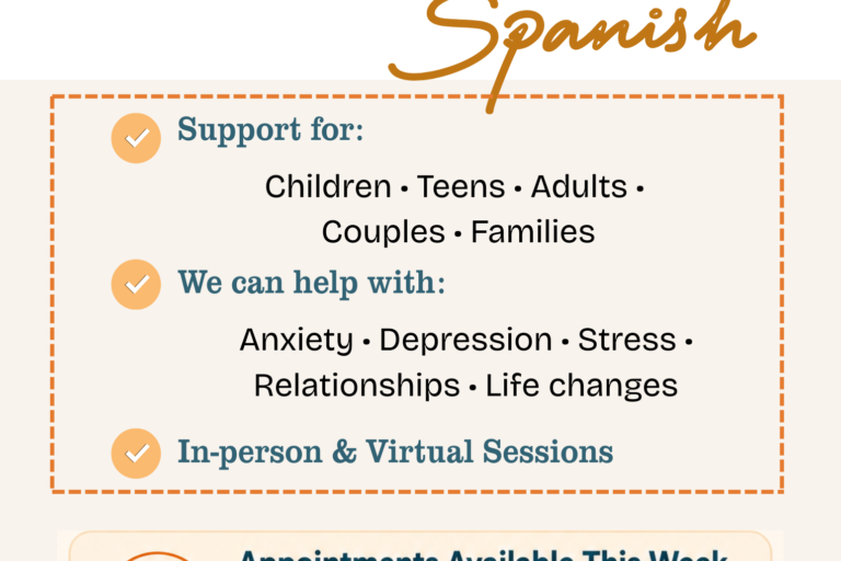 Aspire Counseling Services offered in SPanish flyer