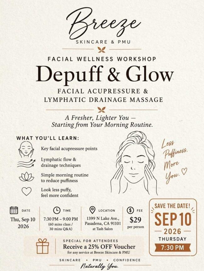 Depuff_and_Glow_Workshop_Flyer_downloadable Breeze Skincare Depuff and Glow event on September 10th