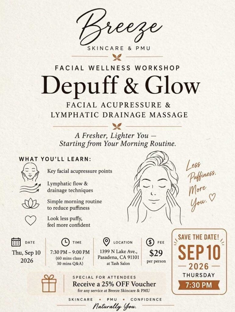 Breeze Skincare Depuff and Glow event on September 10th