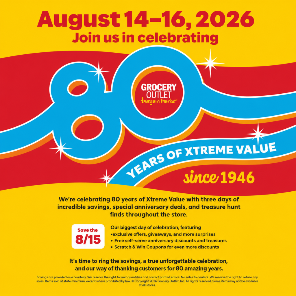 Grocery Outlet 80 years celebration flyer
