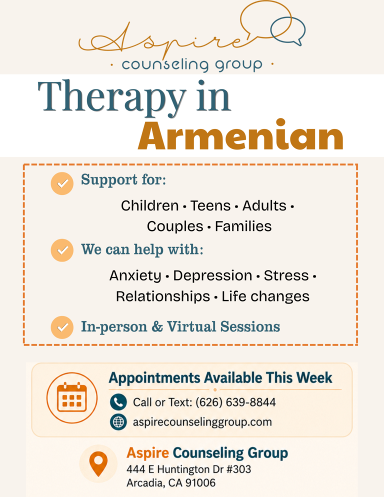 Aspire Counseling has therapy in Armenian flyer
