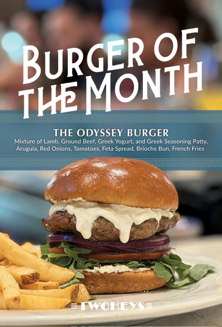 Twohey's burger of the month flyer featuring the Odyssey burger 