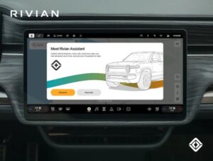a Rivian dashboard showing a drawing of a Rivian SUV 