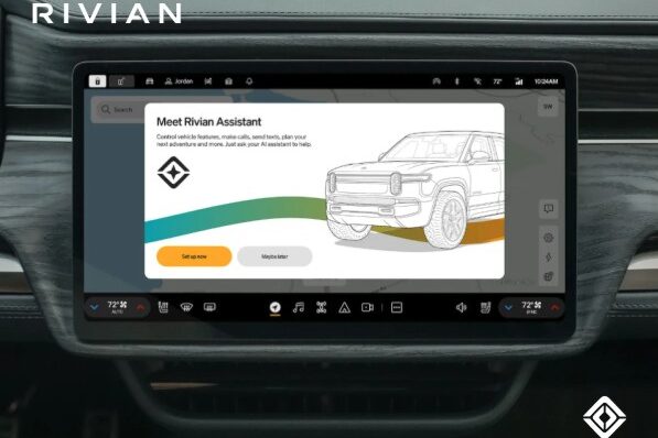 a Rivian dashboard showing a drawing of a Rivian SUV