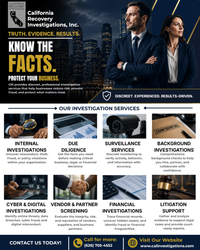 know the facts with California Recovery Investigations flyer