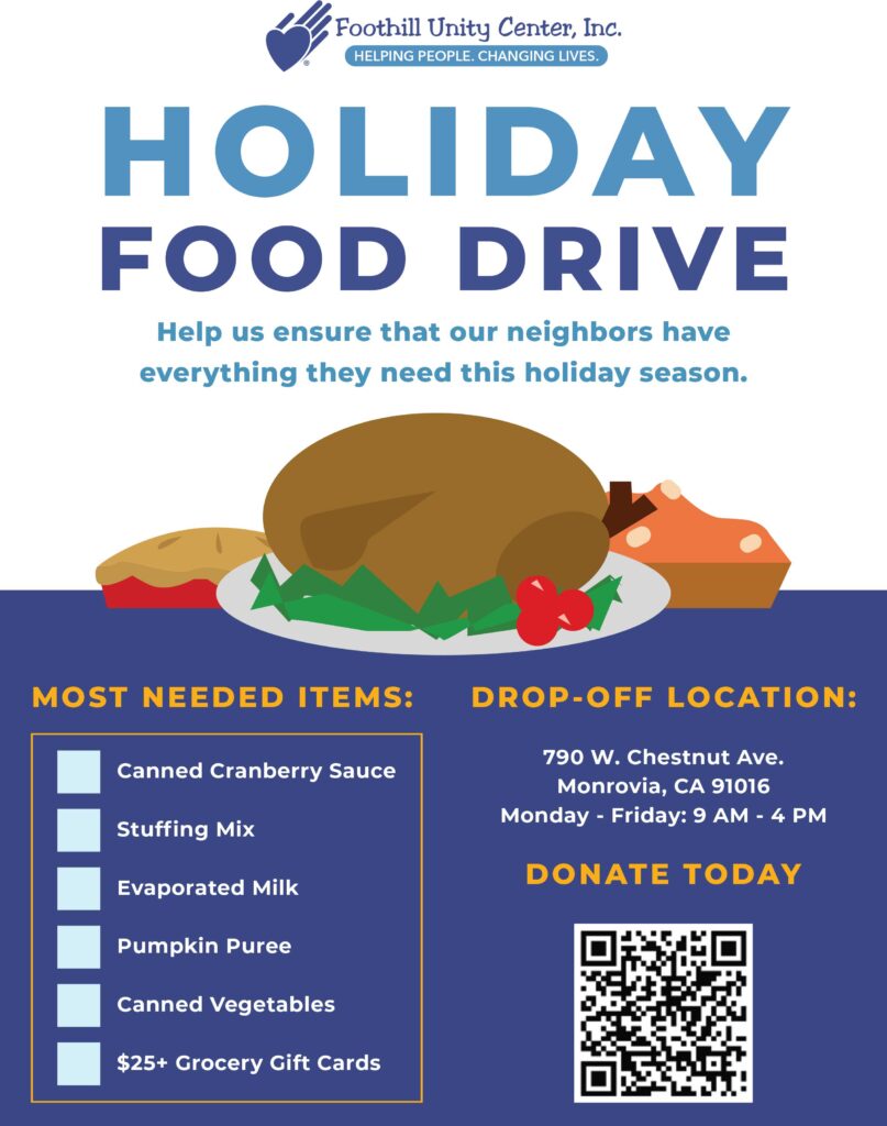 holiday food drive flyer from Foothill Unity Center 