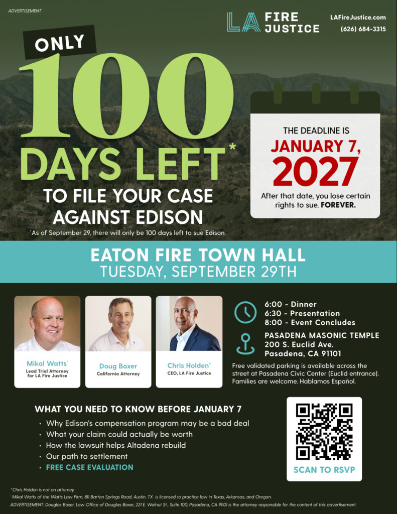 100 days left to file against Edison flyer from LA Fire Justice 
