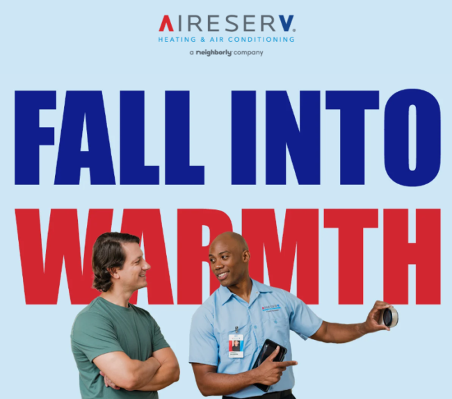 fall into warmth banner with Aire Serv