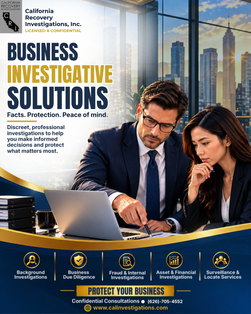 California Recovery Investigations business investigative solutions flyer 