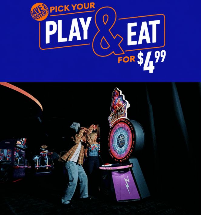 Dave & Buster's play and eat banner 