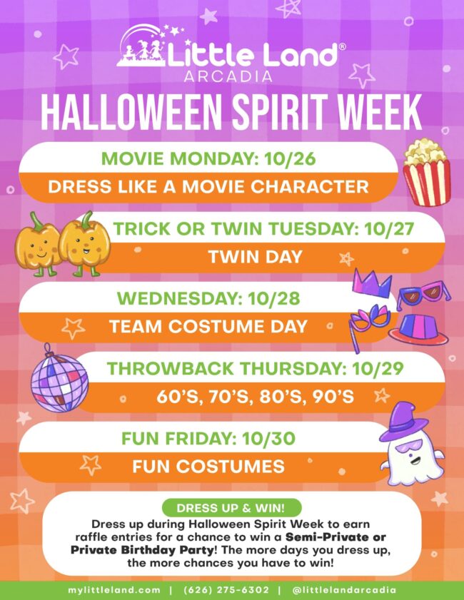 LittleLand Halloween Spirit week flyer of information