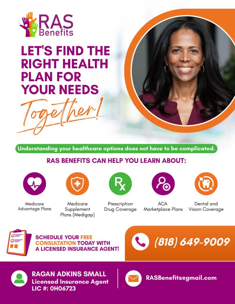 RAS benefits flyer for health plan options with Ragan Smalls' headshot