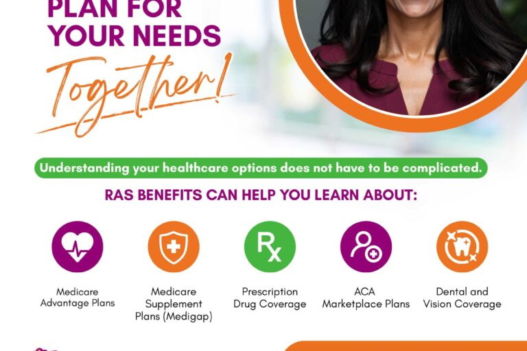 RAS benefits flyer for health plan options with Ragan Smalls' headshot
