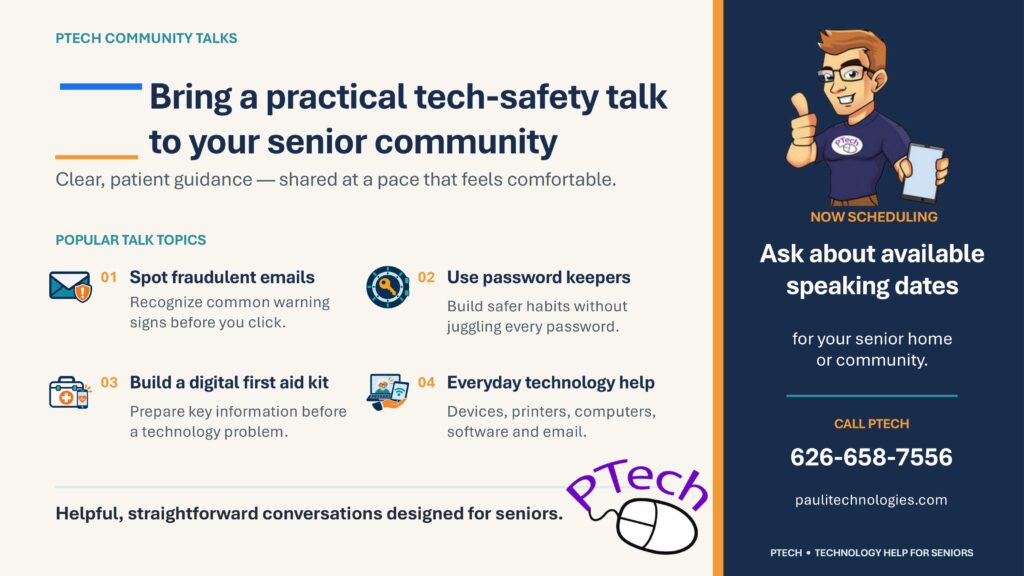 PTech senior assistance flyer of information 