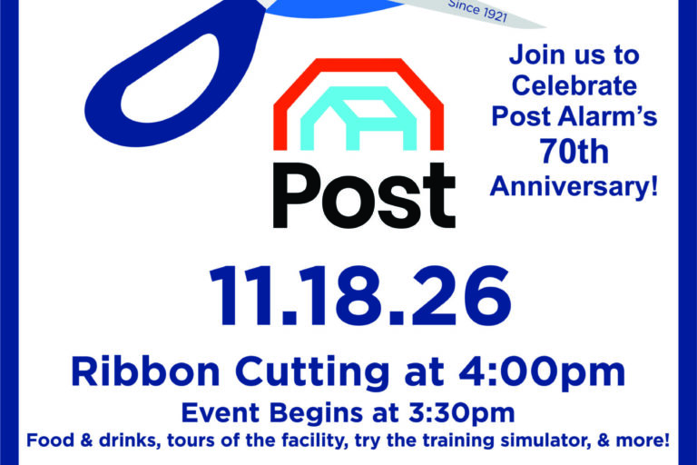 post alarm ribbon cutting flyer