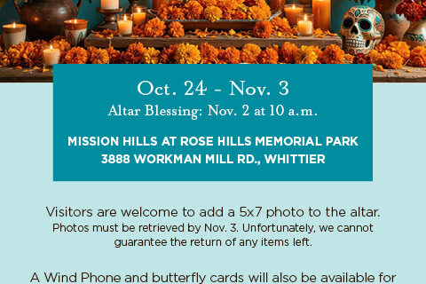 Rose Hills dia de los muertos community altar flyer