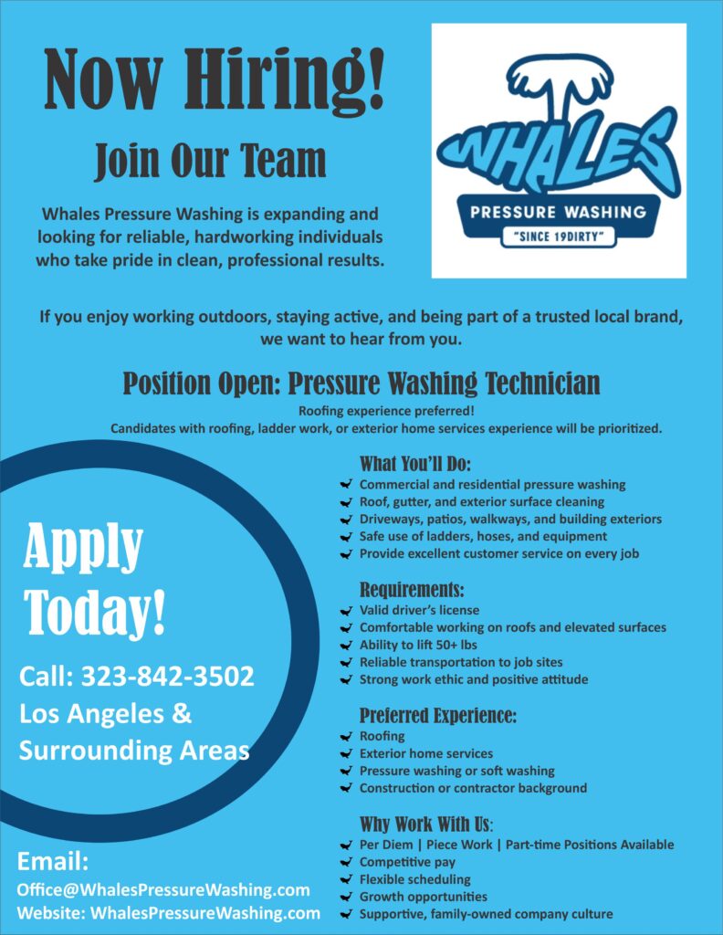 Whales Pressure Washing hiring flyer