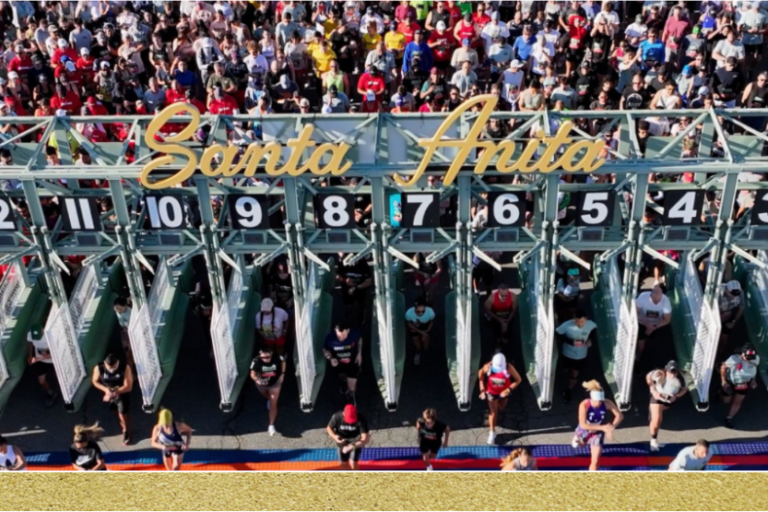 Santa Anita Derby Day 5K starting gate shown from above