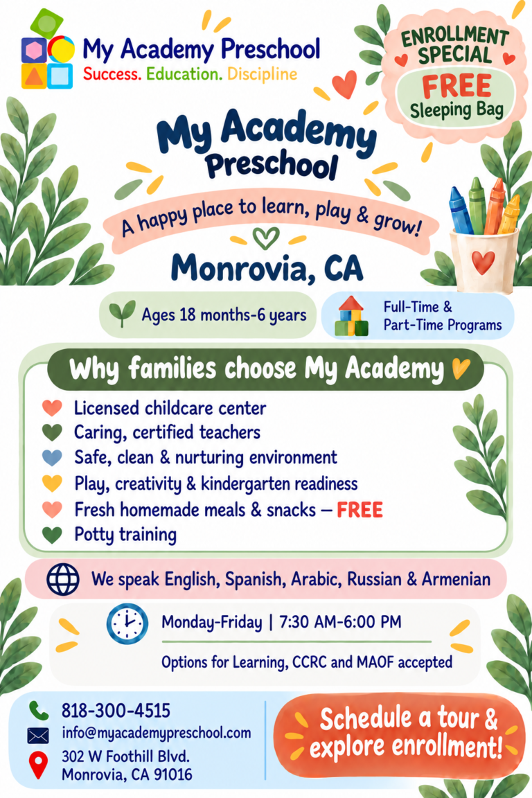 My Academy Playschool flyer of information